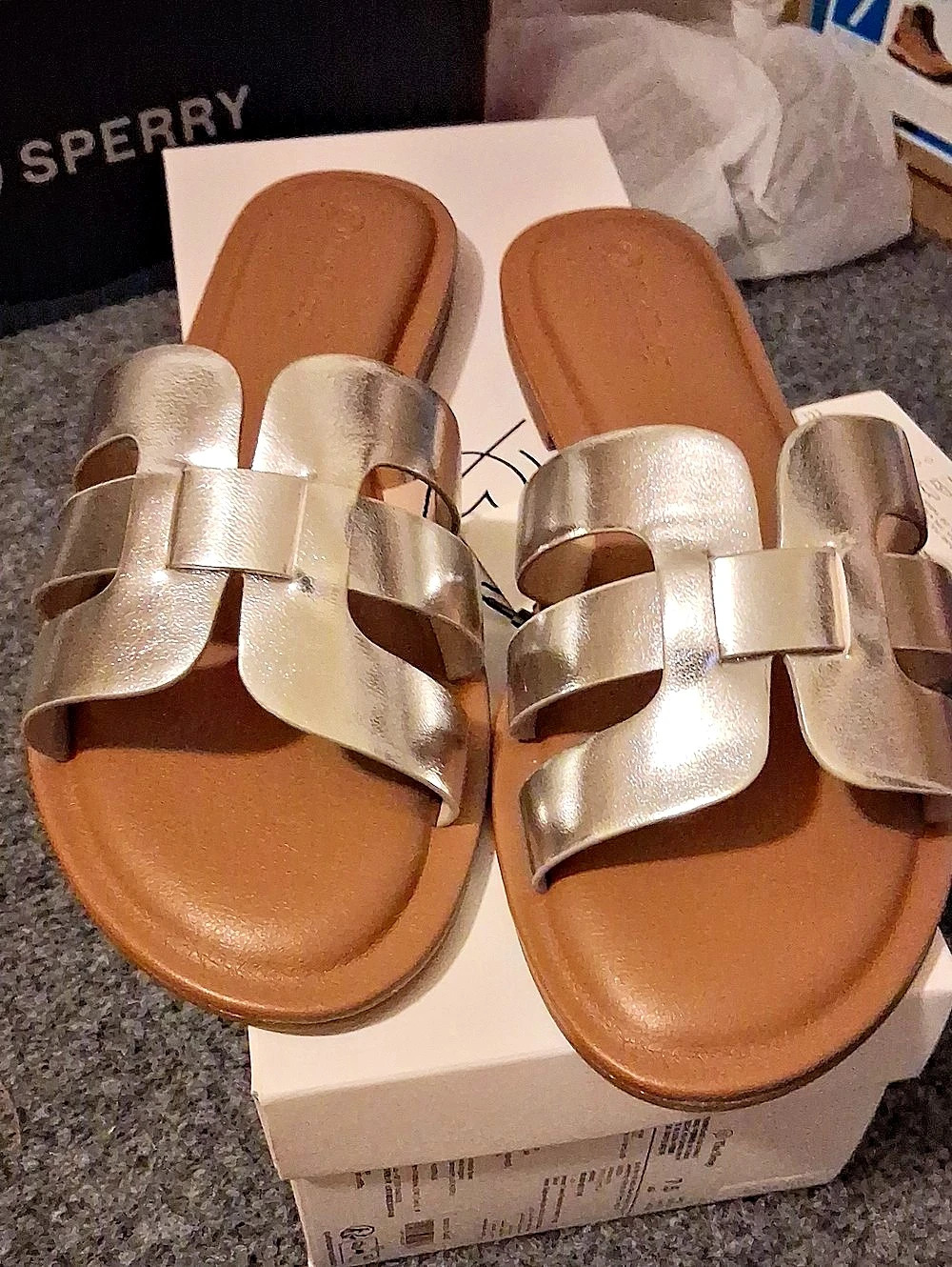 Metallic Silver Slide Sandals Gold US 7.5